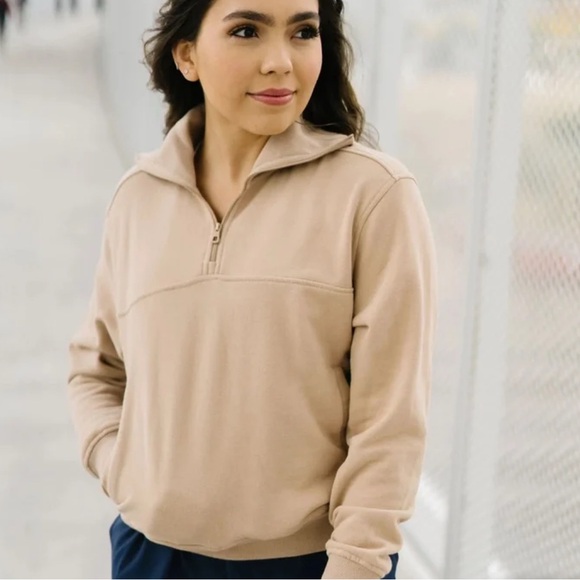 Tan 1/4 Zip Cowl Pocket Jacket - Picture 1 of 5